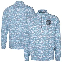 Men's Cutter & Buck Navy New York City FC Traverse Stretch Eco Camo Print Quarter-Zip Pullover Top