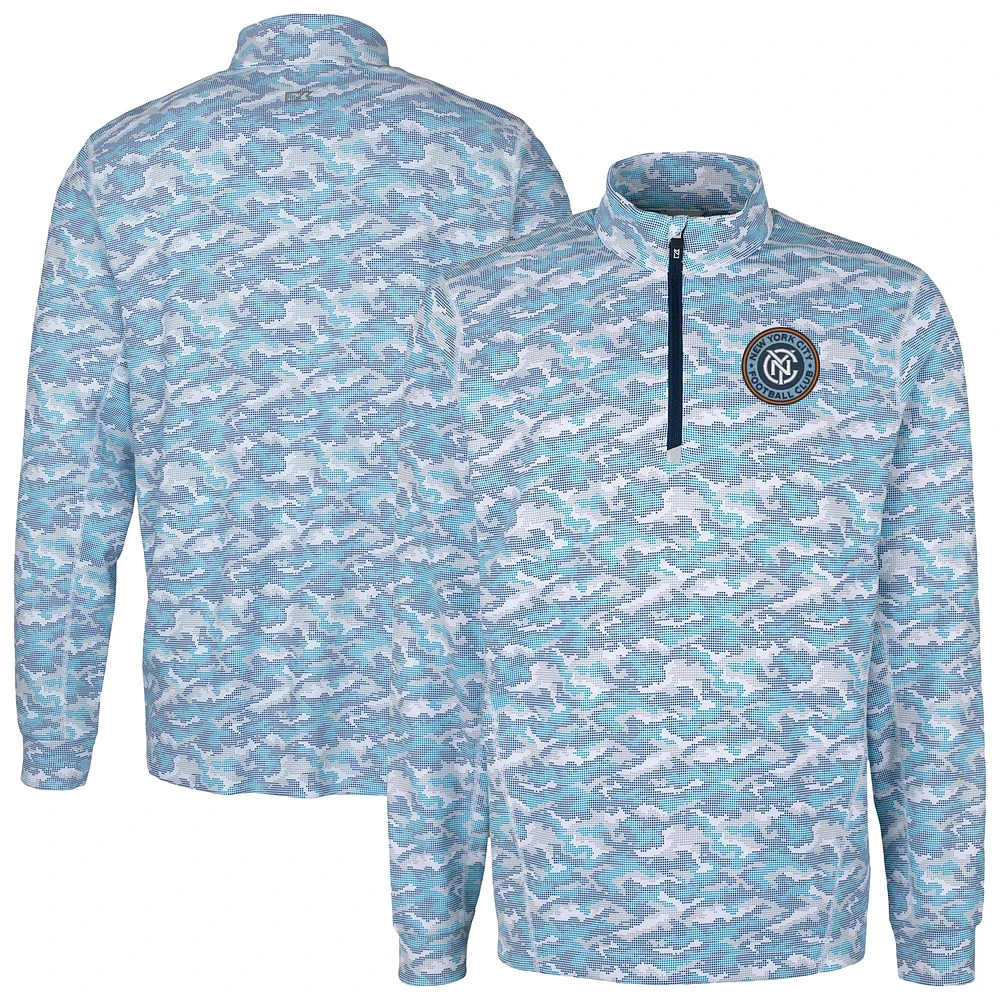 Men's Cutter & Buck Navy New York City FC Traverse Stretch Eco Camo Print Quarter-Zip Pullover Top