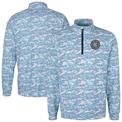 Men's Cutter & Buck Navy New York City FC Traverse Stretch Eco Camo Print Quarter-Zip Pullover Top