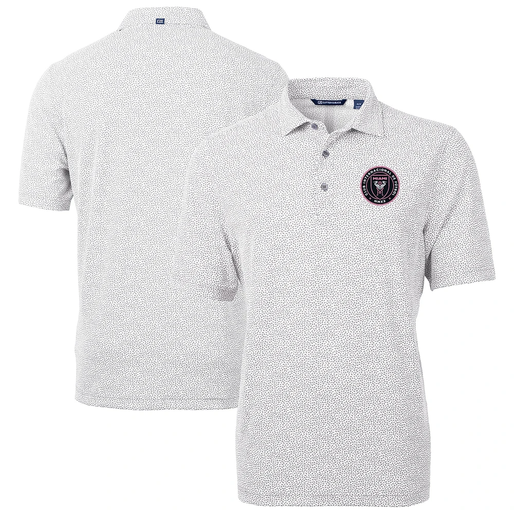 Men's Cutter & Buck Gray Inter Miami CF DryTec Virtue Eco Pique Botanical Print Recycled Polo