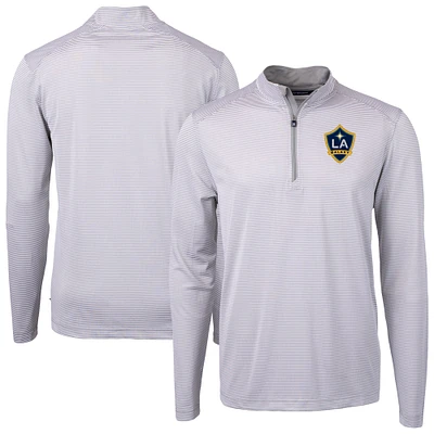 Men's Cutter & Buck Gray LA Galaxy DryTec Virtue Eco Pique Micro Stripe Recycled Quarter-Zip Pullover Top