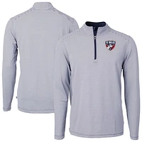 Men's Cutter & Buck Navy FC Dallas DryTec Virtue Eco Pique Micro Stripe Recycled Quarter-Zip Pullover Top