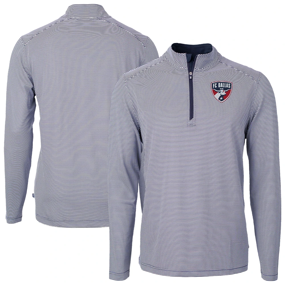 Men's Cutter & Buck Navy FC Dallas DryTec Virtue Eco Pique Micro Stripe Recycled Quarter-Zip Pullover Top