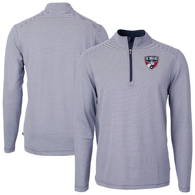Men's Cutter & Buck Navy FC Dallas DryTec Virtue Eco Pique Micro Stripe Recycled Quarter-Zip Pullover Top