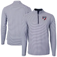 Men's Cutter & Buck Navy FC Dallas DryTec Virtue Eco Pique Micro Stripe Recycled Quarter-Zip Pullover Top
