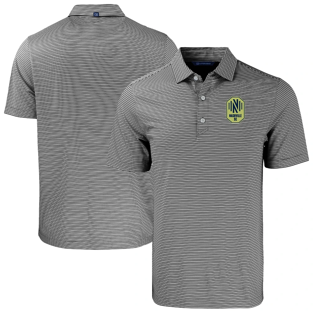 Men's Cutter & Buck Black/White Nashville SC Forge Eco Double Stripe Stretch Recycled Tri-Blend Polo