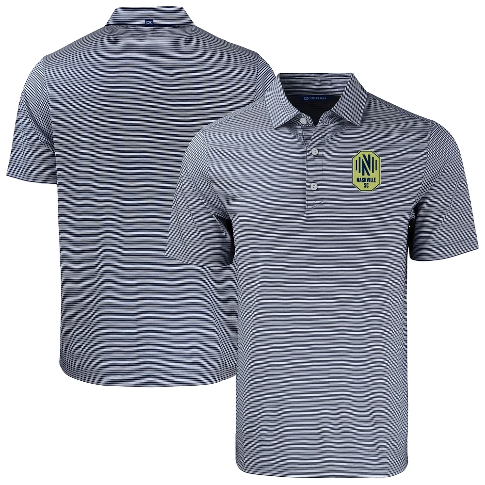 Men's Cutter & Buck Navy/White Nashville SC Forge Eco Double Stripe Stretch Recycled Tri-Blend Polo
