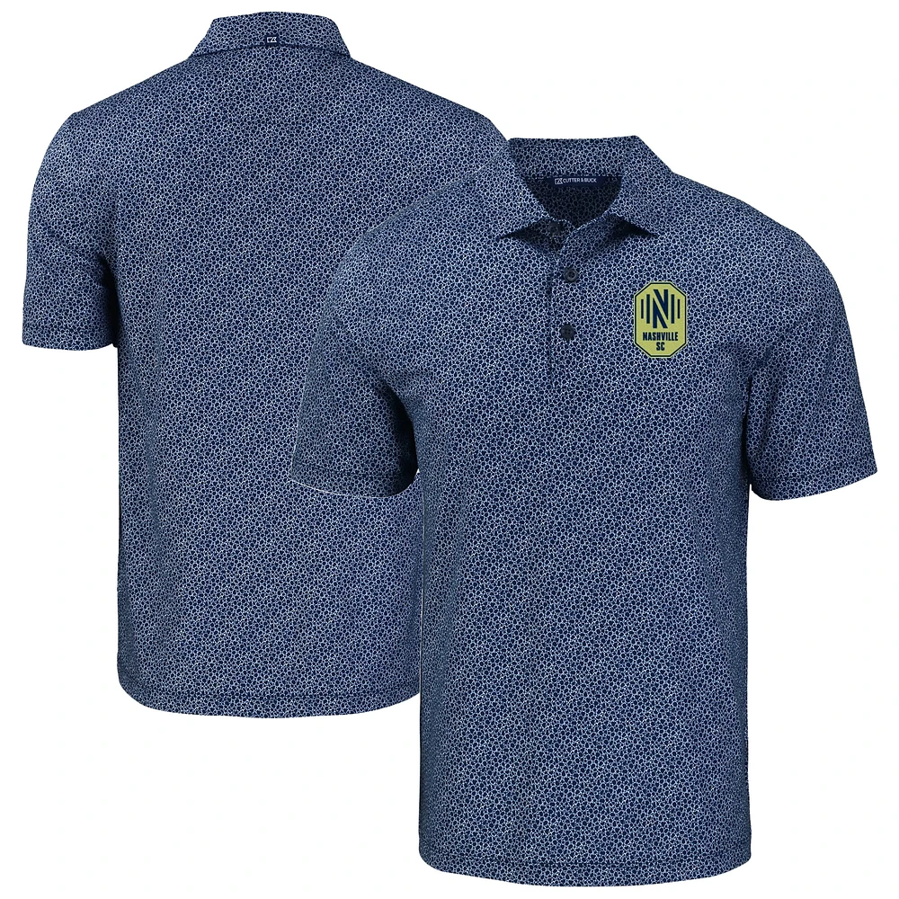 Men's Cutter & Buck Navy Nashville SC Pike Eco Pebble Print Stretch Recycled Polo