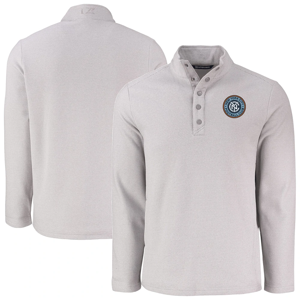 Men's Cutter & Buck Gray New York City FC Hunts Point Eco Textured Fleece Recycled Quarter-Snap Pullover