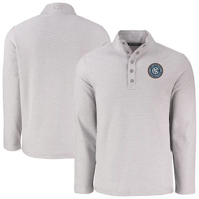 Men's Cutter & Buck  Gray New York City FC Hunts Point Eco Textured Fleece Recycled Quarter-Snap Pullover