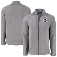 Men's Cutter & Buck  Heather Gray New England Revolution Peshastin Eco Fleece Recycled Raglan Full-Zip Jacket