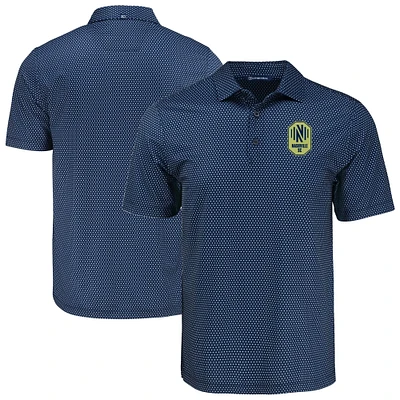 Men's Cutter & Buck Navy Nashville SC  Pike Eco Shadow Check Print Polo