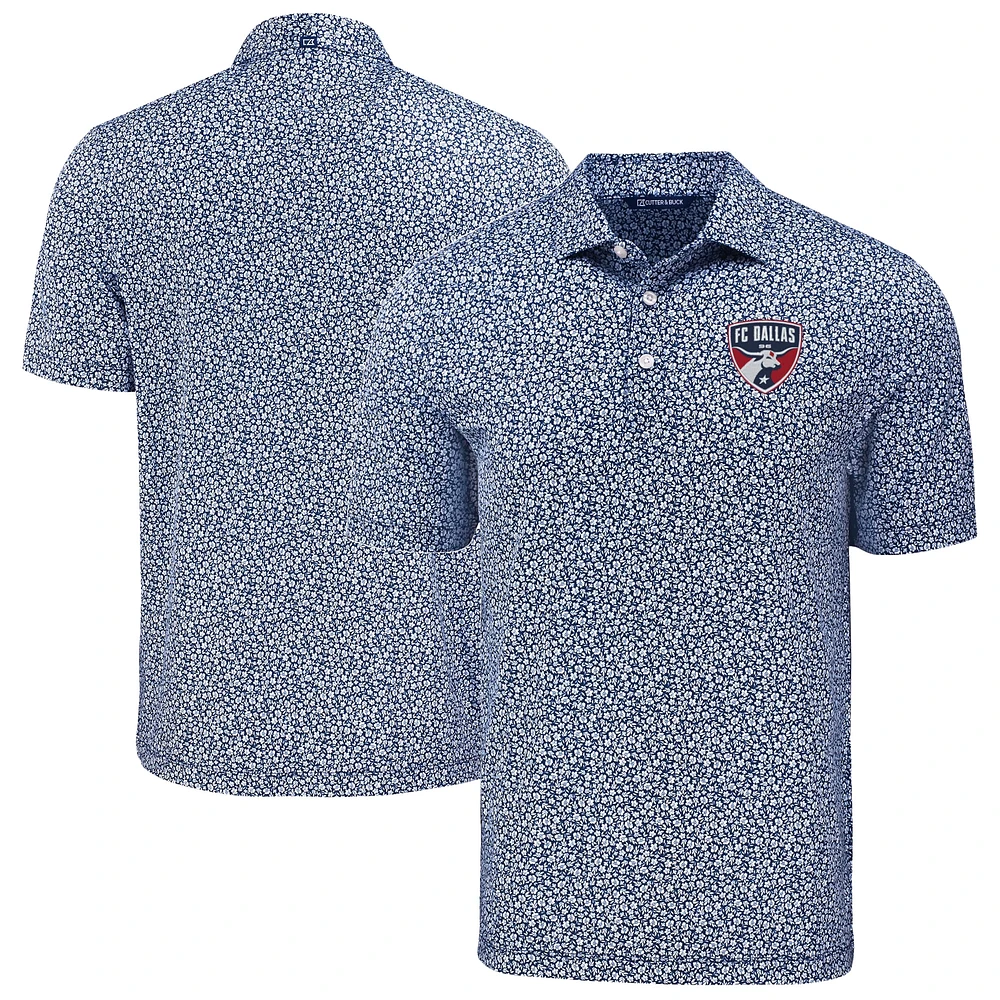 Men's Cutter & Buck Navy FC Dallas Pike Eco Flora Print Recycled Polo