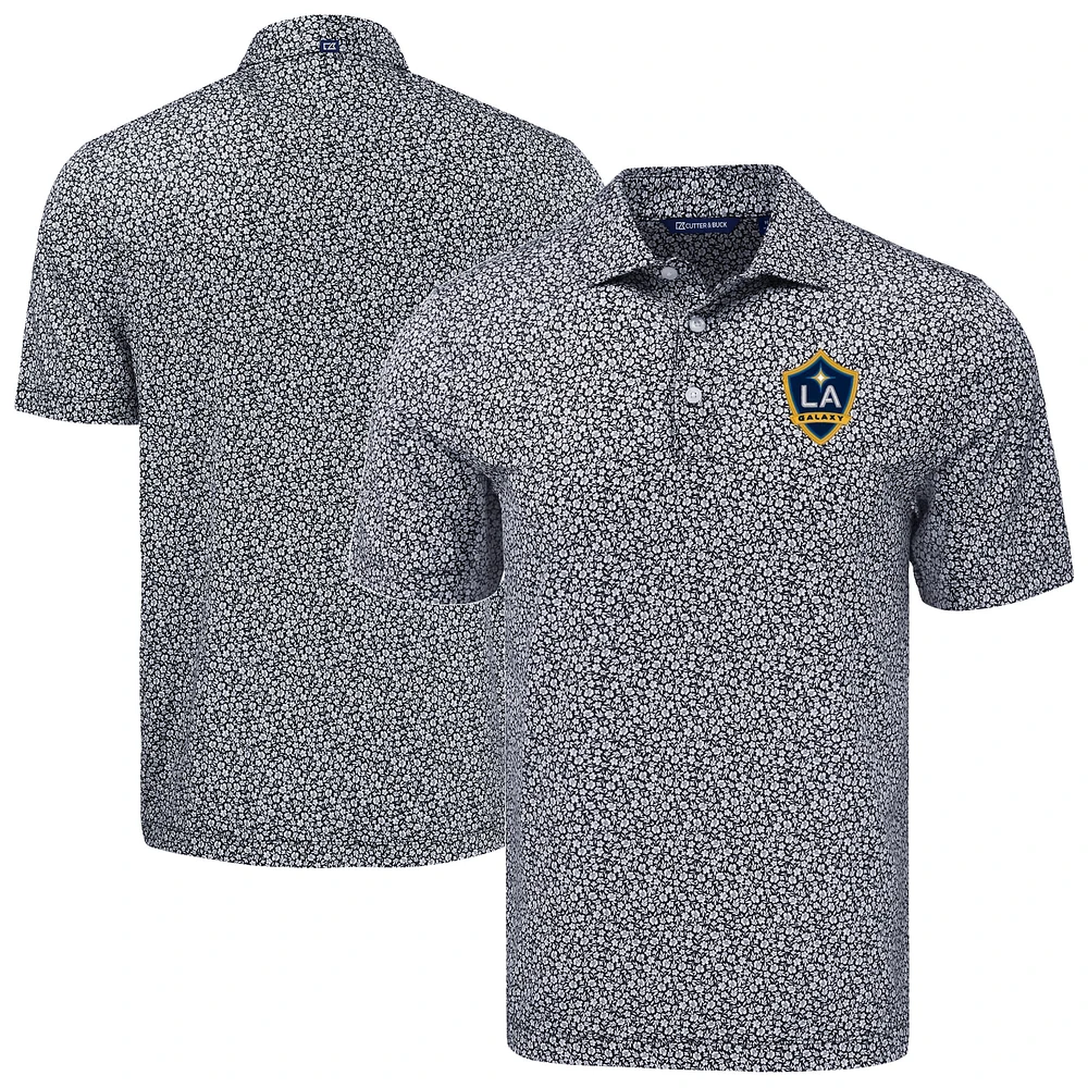 Men's Cutter & Buck Black LA Galaxy Pike Eco Flora Print Recycled Polo