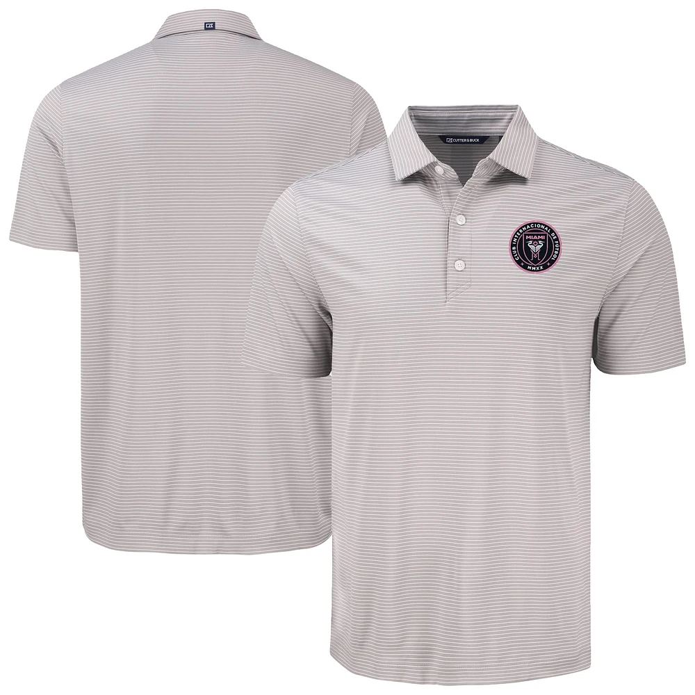 Men's Cutter & Buck Gray Inter Miami CF Forge Eco Fine Line Stripe Stretch Recycled Polo