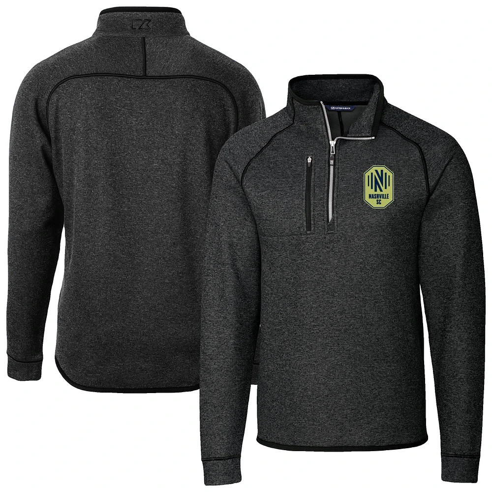 Men's Cutter & Buck Heather Charcoal Nashville SC Mainsail Sweater-Knit Half-Zip Pullover Jacket