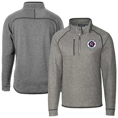 Men's Cutter & Buck Heather Gray New England Revolution Mainsail Sweater-Knit Half-Zip Jacket