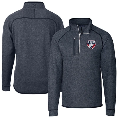 Men's Cutter & Buck Heather Navy FC Dallas Mainsail Sweater-Knit Half-Zip Jacket