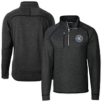 Men's Cutter & Buck Heather Charcoal New York City FC Mainsail Sweater-Knit Half-Zip Jacket