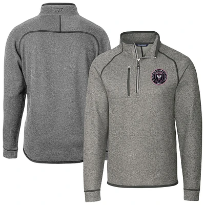 Men's Cutter & Buck Heather Gray Inter Miami CF Mainsail Sweater-Knit Half-Zip Jacket
