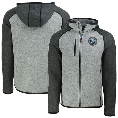 Men's Cutter & Buck  Heather Gray New York City FC Mainsail Full-Zip Hooded Jacket