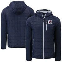 Men's Cutter & Buck Navy New England Revolution Rainier PrimaLoft® Eco Raglan Full-Zip Hoodie Hybrid Jacket