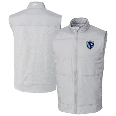 Men's Cutter & Buck  Gray Sporting Kansas City Stealth Hybrid Quilted Windbreaker Vest