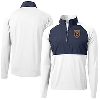 Men's Cutter & Buck White/Navy Real Salt Lake Adapt Eco Knit Hybrid Recycled Raglan Quarter-Zip Top