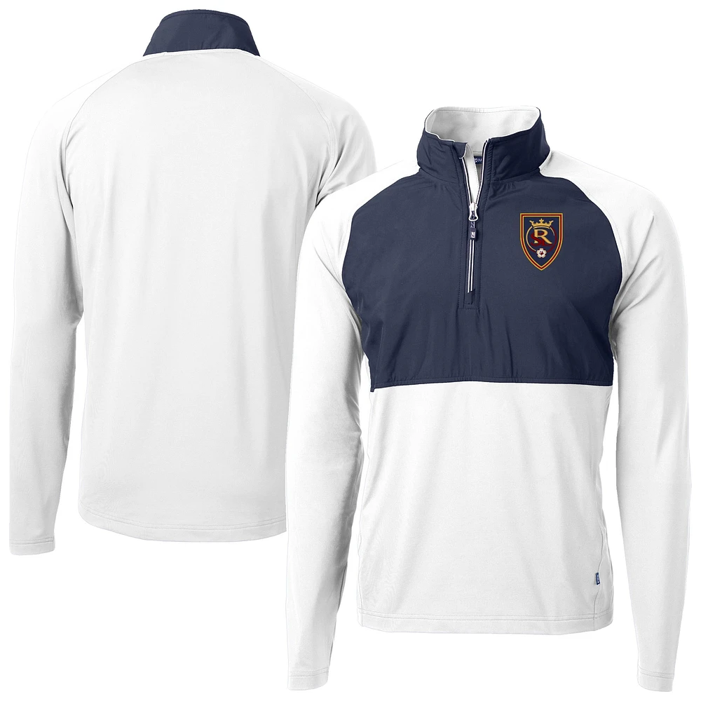 Men's Cutter & Buck White/Navy Real Salt Lake Adapt Eco Knit Hybrid Recycled Raglan Quarter-Zip Top