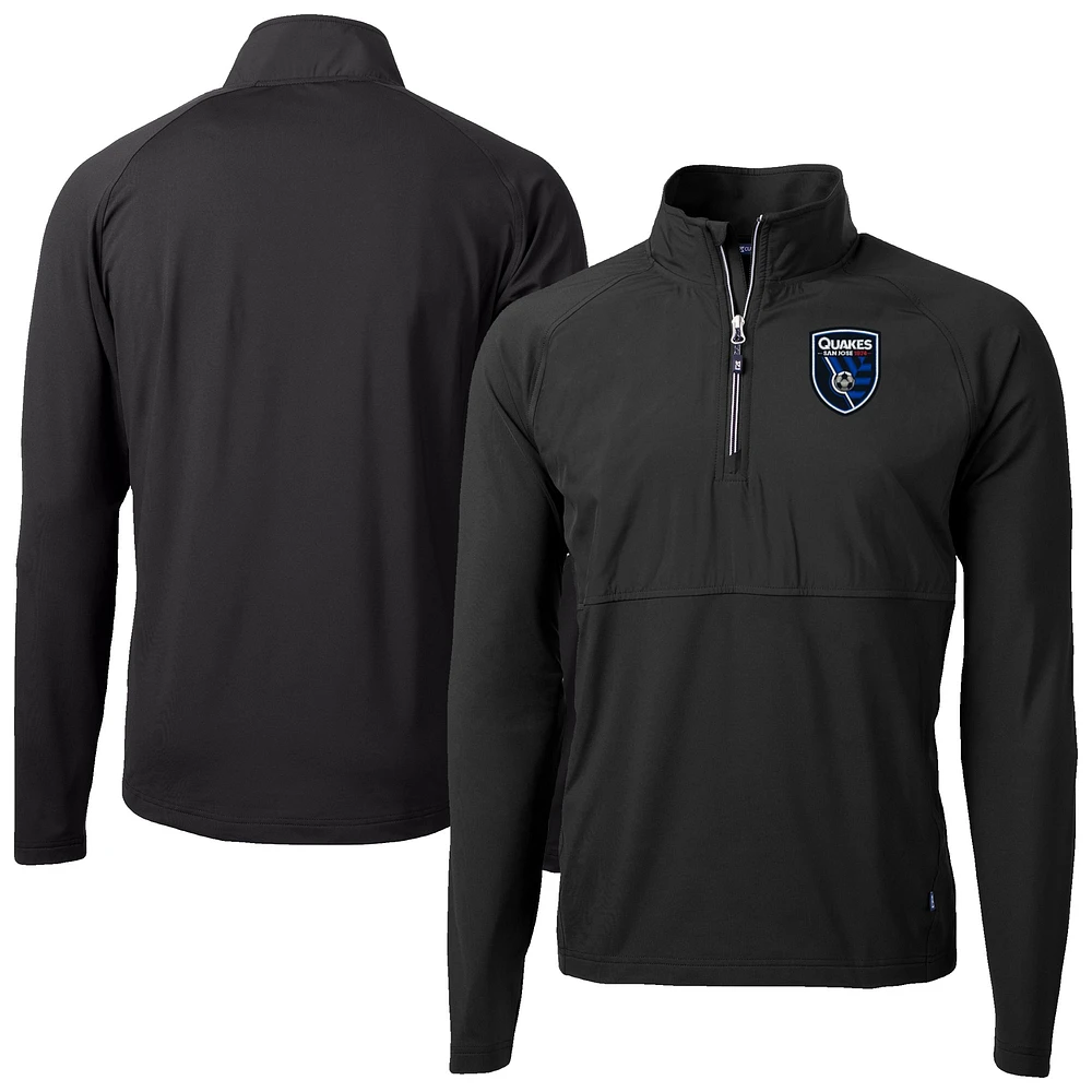 Men's Cutter & Buck Black/ San Jose Earthquakes Adapt Eco Knit Hybrid Recycled Raglan Quarter-Zip Top