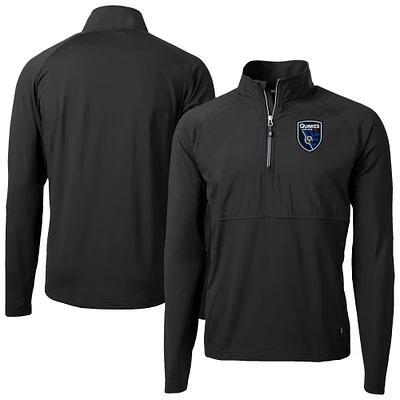 Men's Cutter & Buck Black/ San Jose Earthquakes Adapt Eco Knit Hybrid Recycled Raglan Quarter-Zip Top