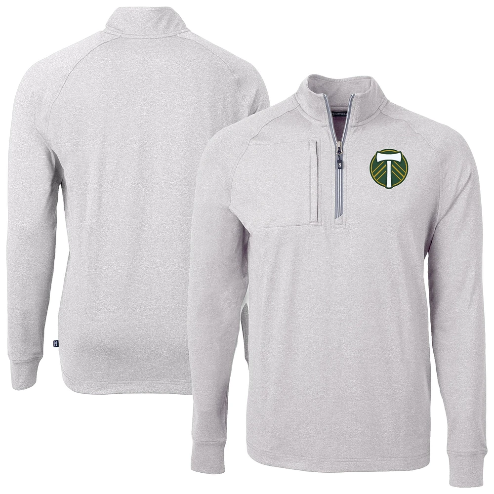 Men's Cutter & Buck Heather Portland Timbers Adapt Eco Knit Raglan Quarter-Zip Top