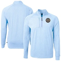 Men's Cutter & Buck  Heather Powder Blue Philadelphia Union Adapt Eco Knit Raglan Quarter-Zip Top