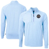 Men's Cutter & Buck  Heather Powder Blue Philadelphia Union Adapt Eco Knit Raglan Quarter-Zip Top