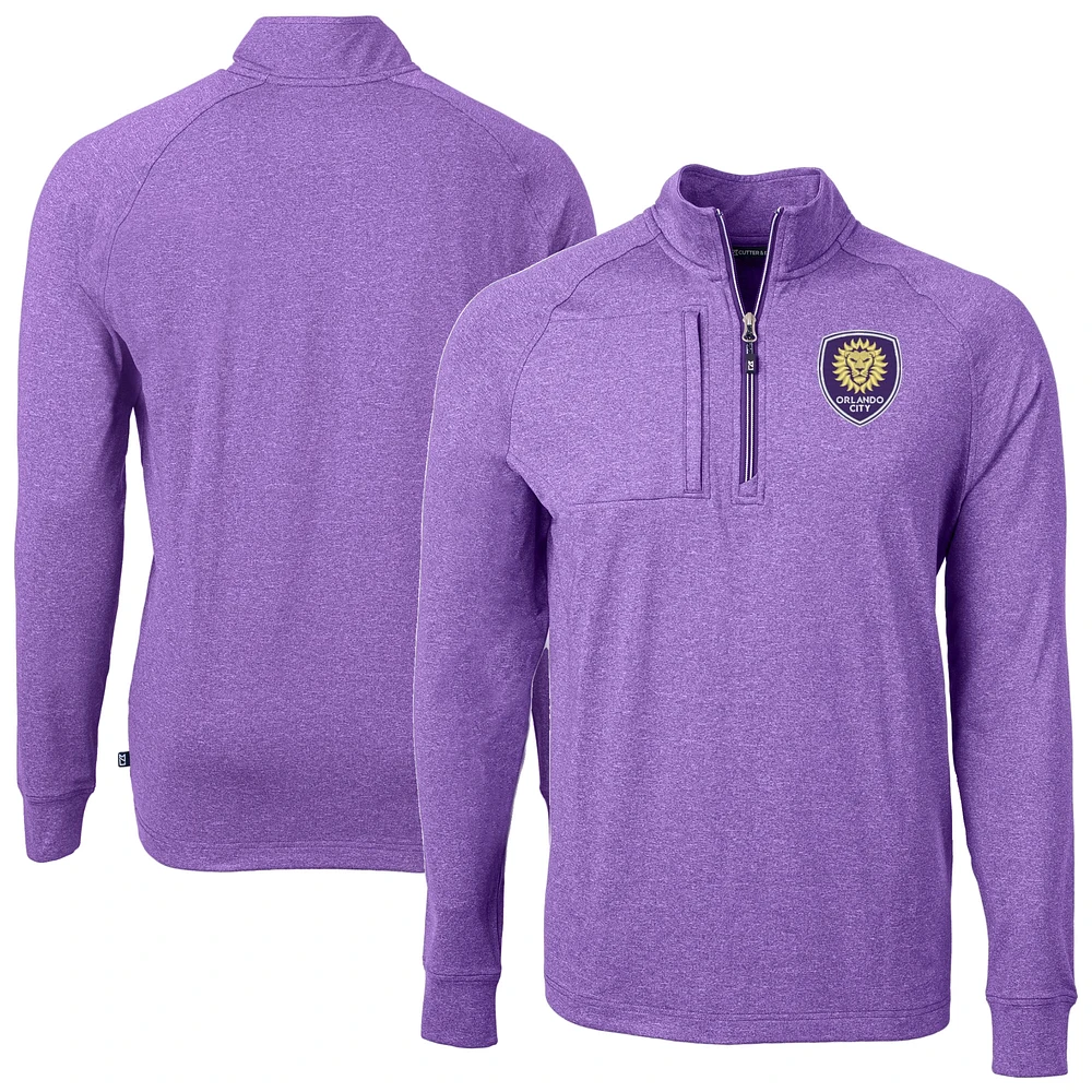 Men's Cutter & Buck Heather Orlando City SC Adapt Eco Knit Raglan Quarter-Zip Top