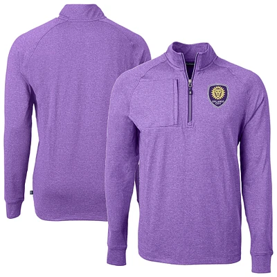 Men's Cutter & Buck Heather Orlando City SC Adapt Eco Knit Raglan Quarter-Zip Top