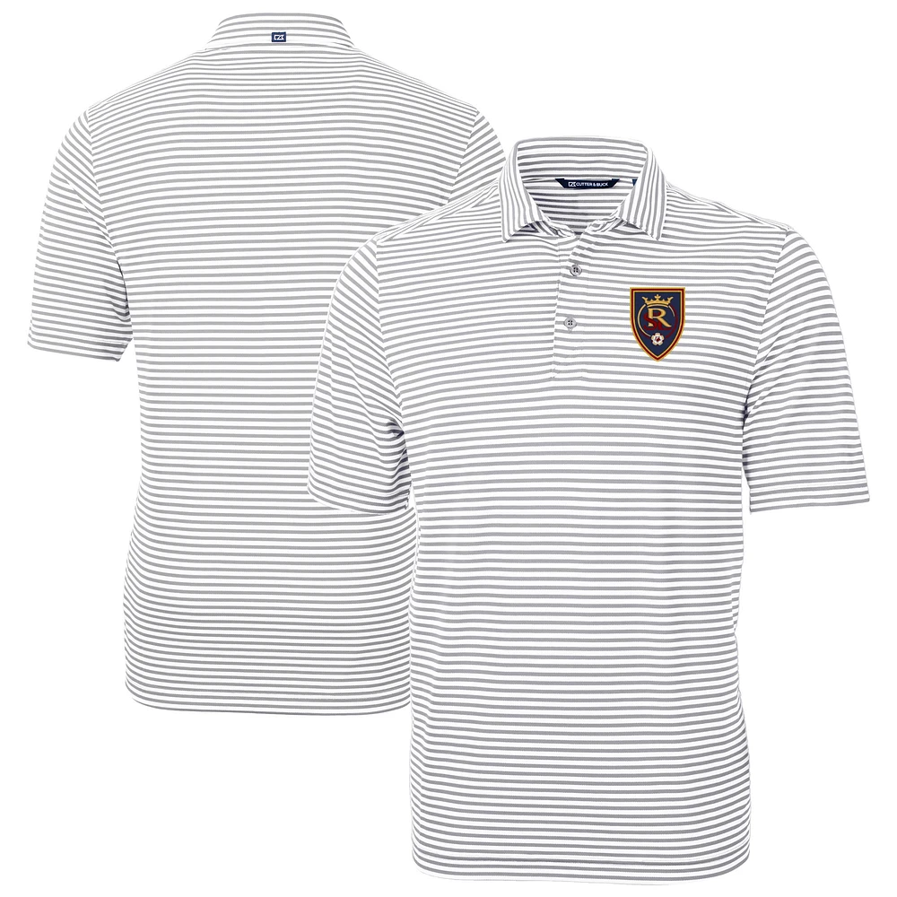 Men's Cutter & Buck Gray Real Salt Lake Virtue Eco Pique Stripe Recycled Polo
