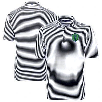 Men's Cutter & Buck  Navy Seattle Sounders FC Virtue Eco Pique Stripe Recycled Polo