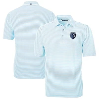 Men's Cutter & Buck  Powder Blue Sporting Kansas City Virtue Eco Pique Stripe Recycled Polo