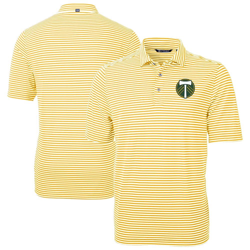 Men's Cutter & Buck Gold Portland Timbers Virtue Eco Pique Stripe Recycled Polo