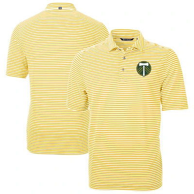 Men's Cutter & Buck  Gold Portland Timbers Virtue Eco Pique Stripe Recycled Polo
