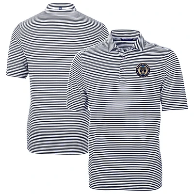Men's Cutter & Buck  Navy Philadelphia Union Virtue Eco Pique Stripe Recycled Polo
