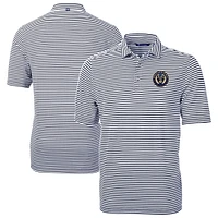 Men's Cutter & Buck  Navy Philadelphia Union Virtue Eco Pique Stripe Recycled Polo