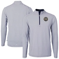 Men's Cutter & Buck  Navy Philadelphia Union Virtue Eco Pique Micro Stripe Recycled Quarter-Zip Top