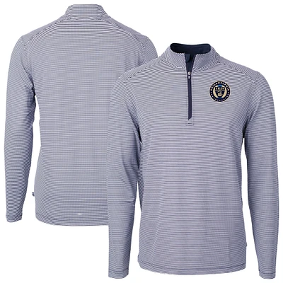 Men's Cutter & Buck  Navy Philadelphia Union Virtue Eco Pique Micro Stripe Recycled Quarter-Zip Top
