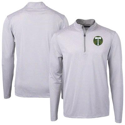 Men's Cutter & Buck  Gray Portland Timbers Virtue Eco Pique Micro Stripe Recycled Quarter-Zip Top