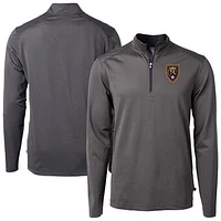 Men's Cutter & Buck  Black Real Salt Lake Virtue Eco Pique Micro Stripe Recycled Quarter-Zip Top
