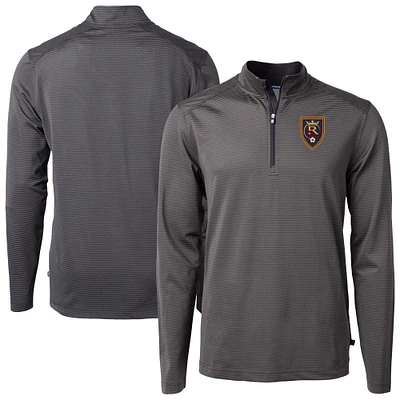 Men's Cutter & Buck  Black Real Salt Lake Virtue Eco Pique Micro Stripe Recycled Quarter-Zip Top