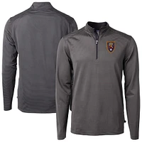 Men's Cutter & Buck  Black Real Salt Lake Virtue Eco Pique Micro Stripe Recycled Quarter-Zip Top