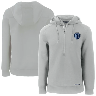 Men's Cutter & Buck  Gray Sporting Kansas City Roam Eco Half-Zip Recycled Tri-Blend Hoodie